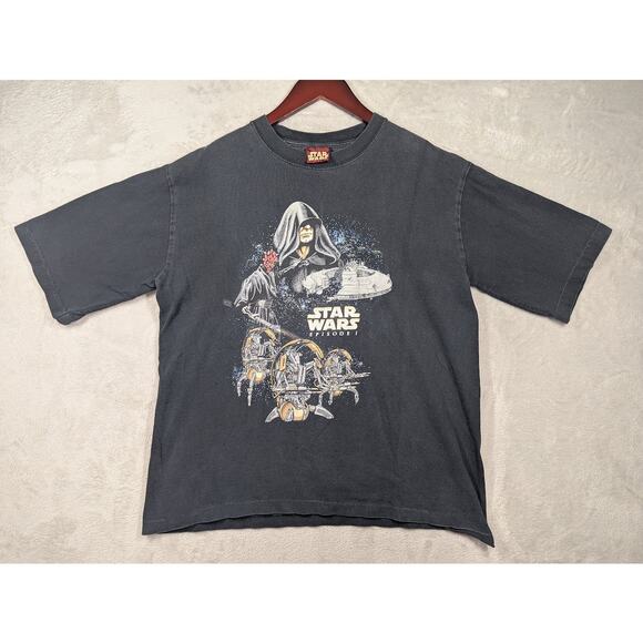 Vintage Star Wars Episode 1 Black Shirt Lucasfilm 90s Size Youth 2XL/Mens Small - Picture 1 of 7